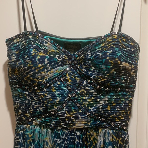 Mermaid colors designer (Laundry) prom dress with accent crystal bustling. - Picture 3 of 3